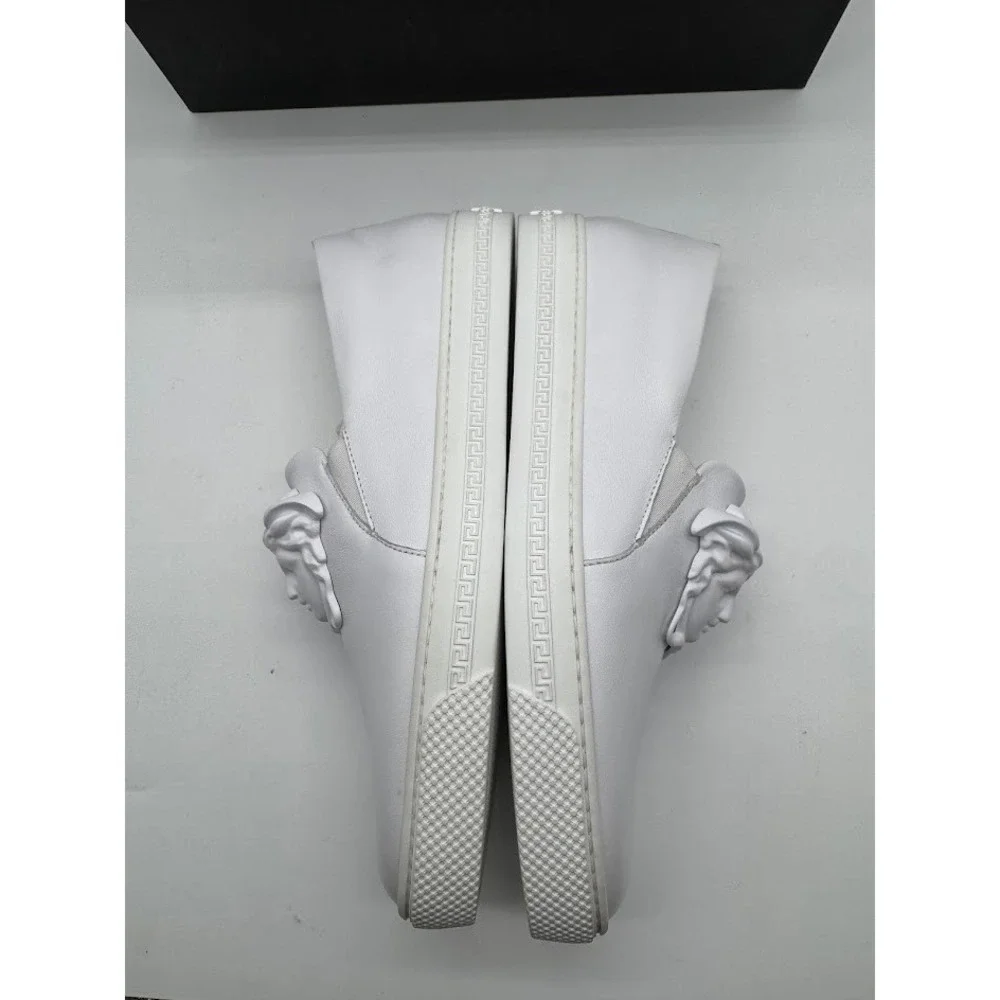 Versace Medusa Head White Leather Slip On Sneakers DSU6123 Men Size 39 NEW